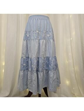 Vintage cottage core cotton blend Koret tiered maxi skirt size large